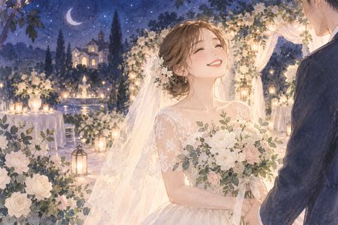 結婚式のあと幸せそうに微笑む女性の夢