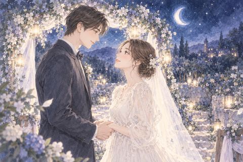 夜の小さな結婚式で手を取り合う恋人同士の夢