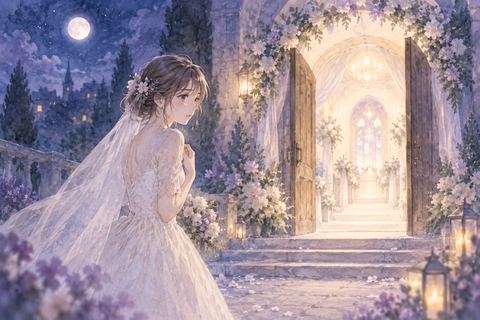 結婚式の入口で足を止め不安そうにする女性の夢