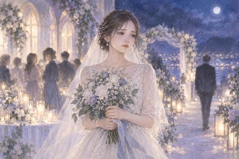 結婚式の場で静かに悲しそうな表情を浮かべる女性の夢