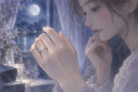 月明かりの中で結婚指輪を見つめる手元の夢
