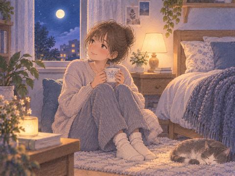 自室で一人静かに過ごす人物