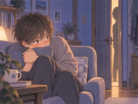 頬を赤らめ扉を気にする男性