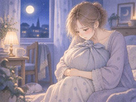 抱えた荷物を見つめうつむく女性