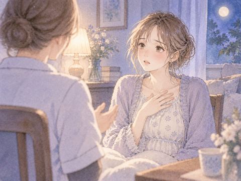 静かな部屋で知らせを聞き言葉を失う女性