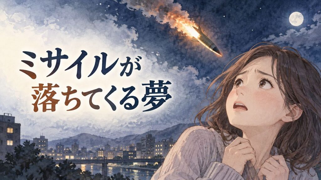 夜空のミサイルを見上げる不安そうな大人の女性
