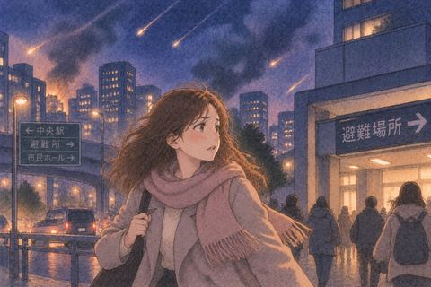 不安定な夜の街で避難場所を探す女性