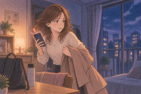 警報に気づき避難しようとする女性