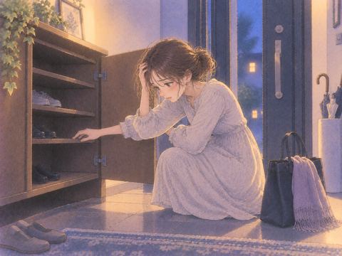何度も靴箱を探して疲れた女性