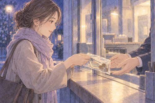 拾ったお金を交番の窓口へ差し出す手元