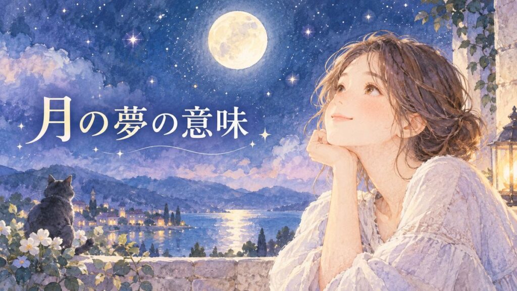 夜空の月を見上げる穏やかな大人の女性