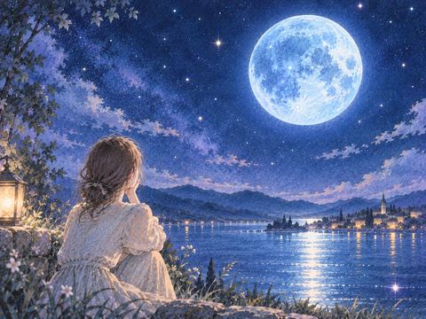澄んだ夜空に浮かぶ青い月