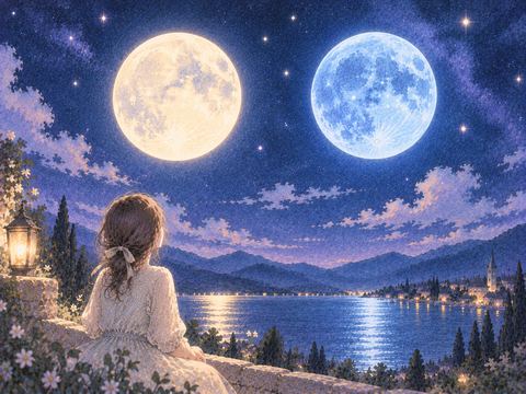 夜空に並んで浮かぶ二つの月