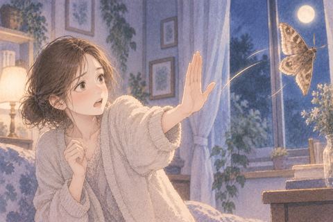 近づく蛾を手で追い払う女性