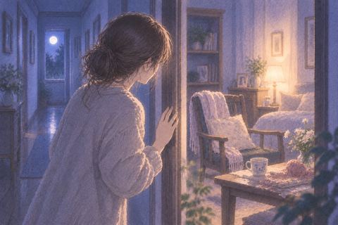 夜の家で母親のいない部屋を探す女性の夢