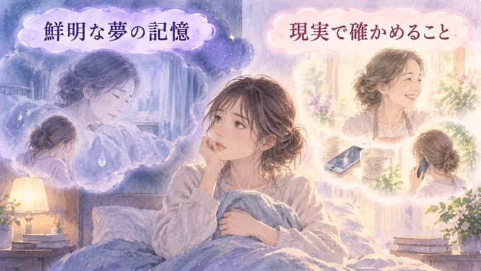鮮明な夢の記憶と現実の母親を別々に振り返る女性
