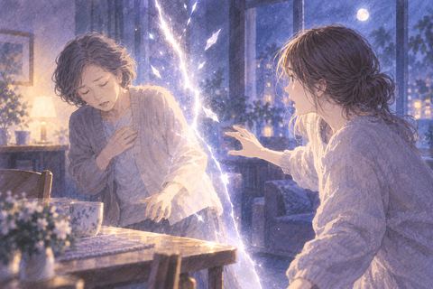 突然の光の亀裂に驚く母親と女性の夢