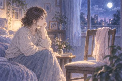 静かな夜の部屋で母親の不在を落ち着いて受け止める女性の夢