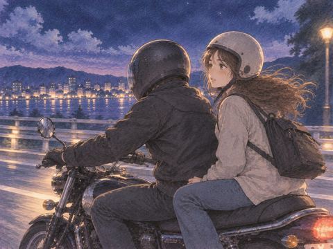 知らない人とバイクで二人乗りする女性