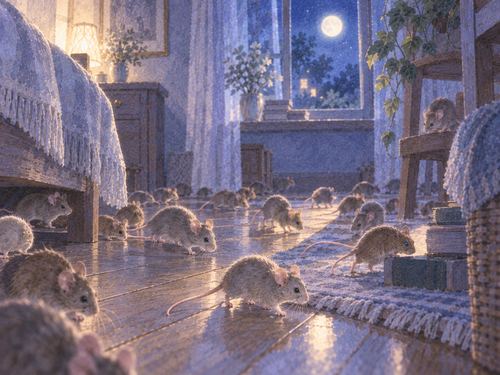 夜の部屋にたくさん現れたネズミ