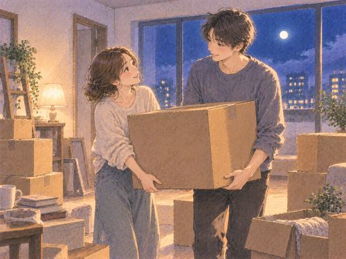 段ボールを一緒に運ぶ二人の大人