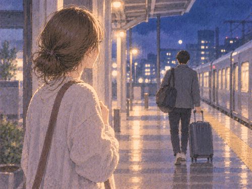 荷物を持つ好きな人を見送る女性