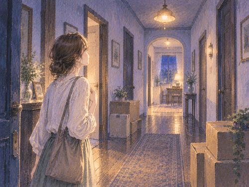 見覚えのない家の廊下に立つ女性