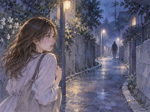 夜道の先に正体の分からない人影が見える夢