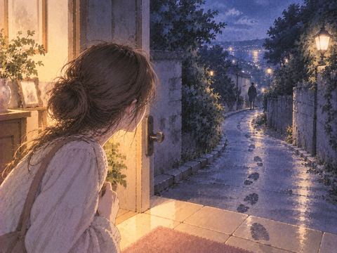 安全な場所から再び夜道へ続く足跡の夢