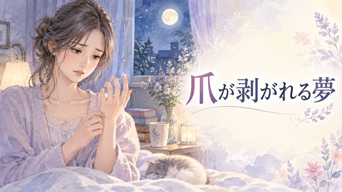 月明かりの部屋で自分の手の爪を静かに見つめる大人の女性