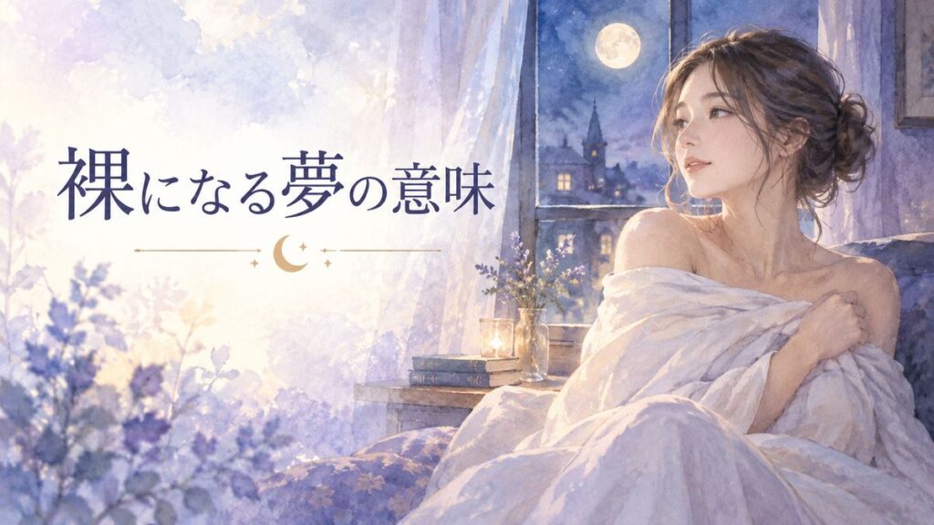月明かりの部屋で肩を布に包み夢を振り返る女性
