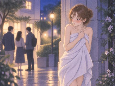 布に身を包み人影から距離を取る女性