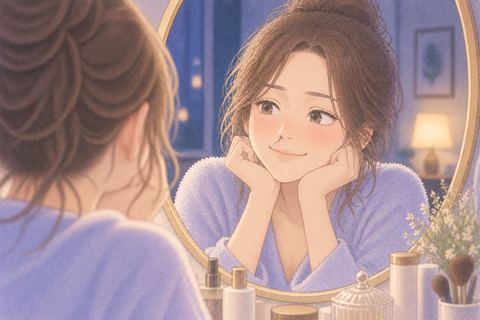 鏡の鼻毛を見ても穏やかな女性