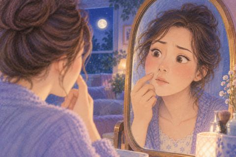 一本だけ伸びた鼻毛を見つめる女性