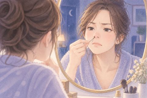 長く伸びた鼻毛を抜こうとする女性