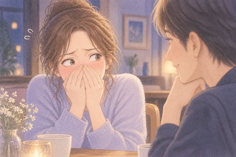 鼻毛を見られて恥ずかしそうにする女性