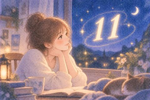 並んだ11を見つめる女性