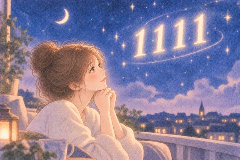 光る1111を見上げる女性