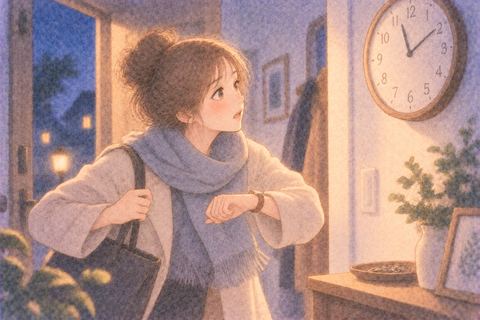 時計を見て少し焦る女性