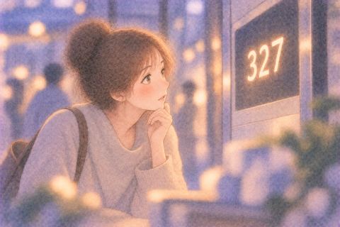 鮮明な数字を見つめる女性