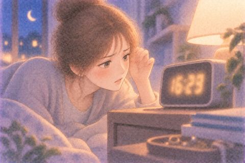 ぼやけた数字を読もうとする女性