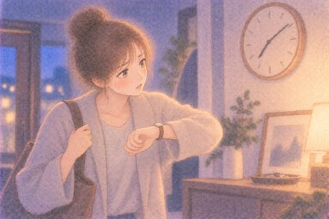 時計を繰り返し確認する女性