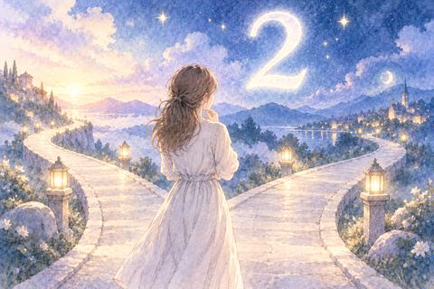 二つの道の前で考える女性