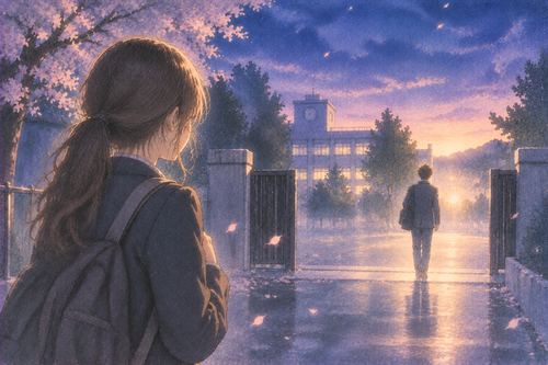 遠ざかる昔の同級生の姿を静かに見送る夢の情景