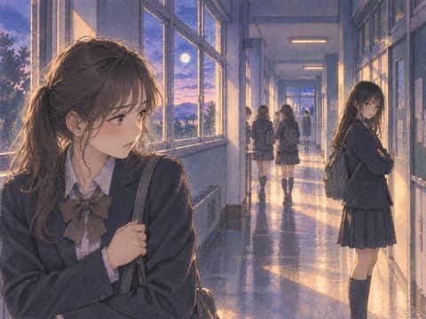 学校の廊下で苦手だった同級生と距離を取る夢の情景