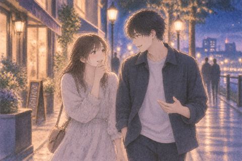 夜の街を昔好きだった人と並んで歩くデートの夢