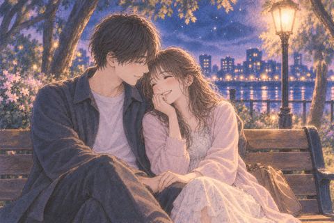 夜のベンチで昔好きだった人と寄り添って笑う女性の夢