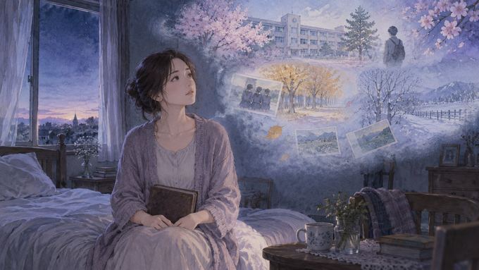 昔好きだった人の夢を見たあと穏やかに昔の写真を思い返す女性