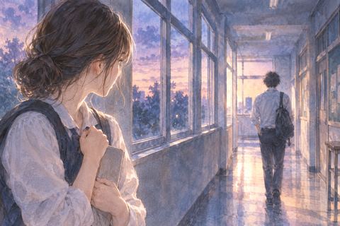 放課後の廊下で少し離れた昔好きだった人を見つめる女性の夢