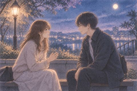 夜の静かな場所で昔好きだった人と向かい合って話す女性の夢